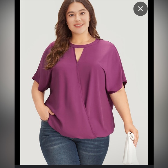 BloomChic Tops - Bloomchic-Solid Keyhole Gathered Dolman Sleeve Blouse US12